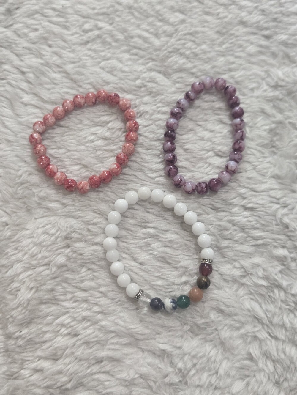Beaded Gemstone Bracelet - Set of 3 - Boho Stretch Zen Meditation Layering